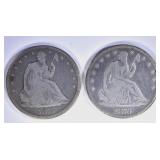 1875 & 76 SEATED HALF DOLLARS, G/VG