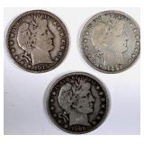 1906, O7 & 15-D BARBER HALF DOLLARS, FINE 1906, O7 & 15-D BARBER HALF DOLLARS, FINE