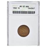 1902 INDIAN CENT, ANACS MS-63 BRN