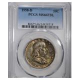 1958-D FRANKLIN HALF DOLLAR PCGS MS66FBL