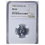 1944 CANADA 5 CENT NGC MS 66