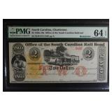 1840s-70s $2 OFFICE OF THE SOUTH CAROLINA 1840s-70s $2 OFFICE OF THE SOUTH CAROLINA