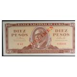 1965 10 PESOS CUBA #958866 SPECIMEN NOTE 1965 10 PESOS CUBA #958866 SPECIMEN NOTE