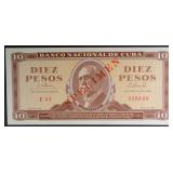 1965 10 PESOS CUBA #958866 SPECIMEN NOTE