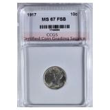 1917 MERCURY DIME CCGS SUPERB GEM FSB