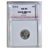 1919-D MERCURY DIME CCGS GEM BU