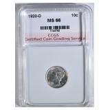 1920-D MERCURY DIME CCGS SUPERB GEM