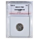 1920-S MERCURY DIME CCGS CH BU FSB