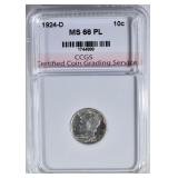 1924-D MERCURY DIME CCGS SUPERB GEM PL