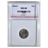 1924-S MERCURY DIME CCGS GEM BU 1924-S MERCURY DIME CCGS GEM BU