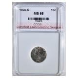 1924-S MERCURY DIME CCGS GEM BU