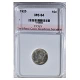 1925 MERCURY DIME CCGS CH BU 1925 MERCURY DIME CCGS CH BU