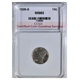 1926-S MERCURY DIME CCGS CH BU