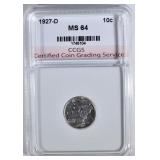1927-D MERCURY DIME CCGS CH BU 1927-D MERCURY DIME CCGS CH BU