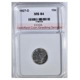 1927-D MERCURY DIME CCGS CH BU