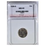 1928-S MERCURY DIME CCGS CH BU