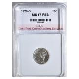 1929-D MERCURY DIME CCGS SUPERB GEM FSB 1929-D MERCURY DIME CCGS SUPERB GEM FSB
