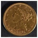 1893-CC $5 GOLD LIBERTY AU 1893-CC $5 GOLD LIBERTY AU