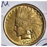 1907 $10 GOLD INDIAN HEAD  BU