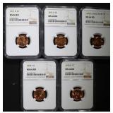 5 LINCOLN CENTS NGC MS-66 RD 5 LINCOLN CENTS NGC MS-66 RD
