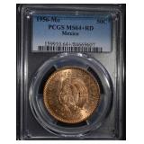 1956 MO MEXICO 50 CENTAVOS, PCGS MS64+RD