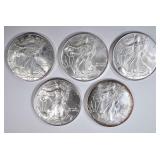 5-BU AMERICAN SILVER EAGLES: 5-BU AMERICAN SILVER EAGLES: