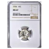 1936 MERCURY DIME, NGC MS-67 1936 MERCURY DIME, NGC MS-67