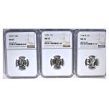 1937-S, 38 & 40-S MERCURY DIMES, NGC MS-65 1937-S, 38 & 40-S MERCURY DIMES, NGC MS-65