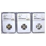 1944, 45 & 45-S MERCURY DIMES, NGC MS-65 1944, 45 & 45-S MERCURY DIMES, NGC MS-65