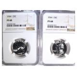 2 - 1964 WASHINGTON QTRS NGC PF68 2 - 1964 WASHINGTON QTRS NGC PF68