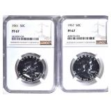 1957 & 61 FRANKLIN HALF DOLLARS, NGC PF-67