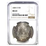 1884-O MORGAN DOLLAR, NGC MS-63 1884-O MORGAN DOLLAR, NGC MS-63