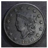 1820 LARGE CENT, N-9, XF 1820 LARGE CENT, N-9, XF