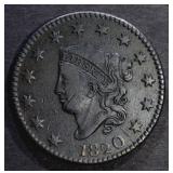 1820 LARGE CENT, N-9, XF