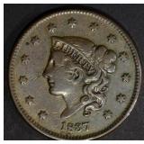 1837 LARGE CENT, XF