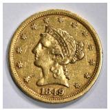 1849 $2 1/2 GOLD LIBERTY  AU/UNC