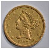 1842-D $5 GOLD LIBERTY SMALL DATE  AU