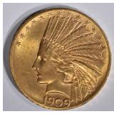 1909 $10 GOLD INDIAN HEAD  GEM BU