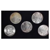 5-BU MORGAN DOLLARS IN DISPLAY BOX: