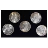 5-BU MORGAN DOLLARS IN DISPLAY BOX 5-BU MORGAN DOLLARS IN DISPLAY BOX
