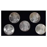 5-BU MORGAN DOLLARS IN DISPLAY BOX 5-BU MORGAN DOLLARS IN DISPLAY BOX
