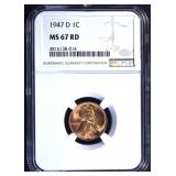 1947-D LINCOLN CENT, NGC MS-67 RED