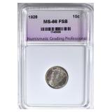 1928 MERCURY DIME, NGP SUPERB GEM BU FSB