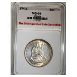 1874-S ARROWS SEATED HALF DOLLAR, TDCS CH/GEM BU 1874-S ARROWS SEATED HALF DOLLAR, TDCS CH/GEM BU