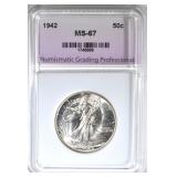 1942 WALKING LIBERTY HALF, NGP SUPERB GEM BU+