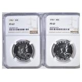 1957 & 61 FRANKLIN HALF DOLLARS, NGC PF-67