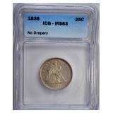 1838 SEATED LIBERTY QUARTER NO DRAPERY