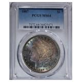 1887 MORGAN DOLLAR PCGS MS-64 RAINBOW TONE