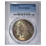 1899-O MORGAN DOLLAR PCGS MS-64 RAINBOW TONE