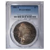 1881-S MORGAN DOLLAR PCGS MS-64 TONED